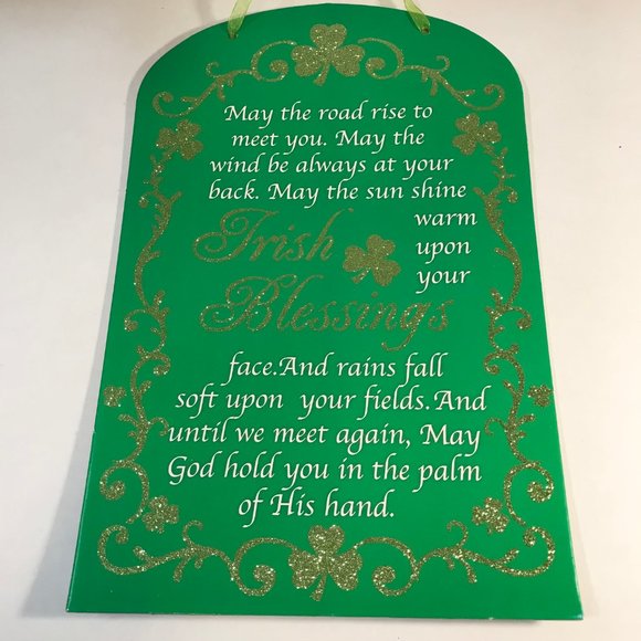Irish Blessing Cross Wall Door Sign Plaque St. Patricks Day Green Shamrock - Picture 6 of 10